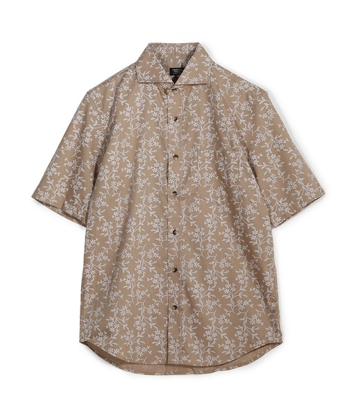 CROWDED CLOSET(クラウデッドクローゼット)の「コットン千鳥フラワープリントハーフスリーブシャツ(シャツ/ブラウス・メンズ・ベージュ/ネイビー・02/03)」の1枚目の写真