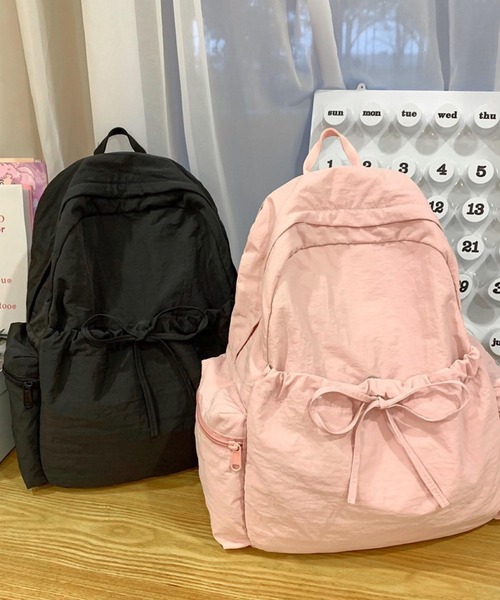 VIBGYOR（ヴィブジョー）の「Mignonjour/ナイロンリボンリュック M2609（バックパック/リュック・レディース・ブラック/アイボリー/ピンク/ベージュ/パープル・FREE）」の6枚目の写真