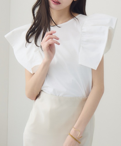 meeny miny(ミーニーマイニー)の「【meeny miny】【インフルエンサーmidopeiコラボ】”着映え”ラッフルブラウス(Tシャツ/カットソー・レディース・ブラック/ホワイト/ピンク・S-M/M-L)」の2枚目の写真