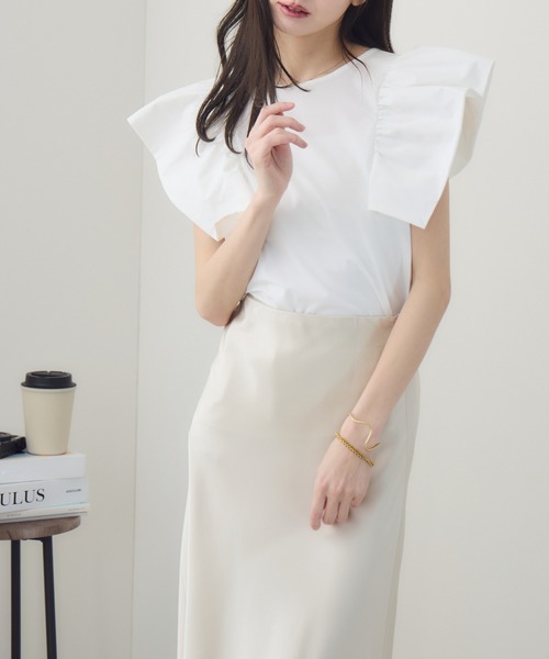 meeny miny(ミーニーマイニー)の「【meeny miny】【インフルエンサーmidopeiコラボ】”着映え”ラッフルブラウス(Tシャツ/カットソー・レディース・ブラック/ホワイト/ピンク・S-M/M-L)」の8枚目の写真