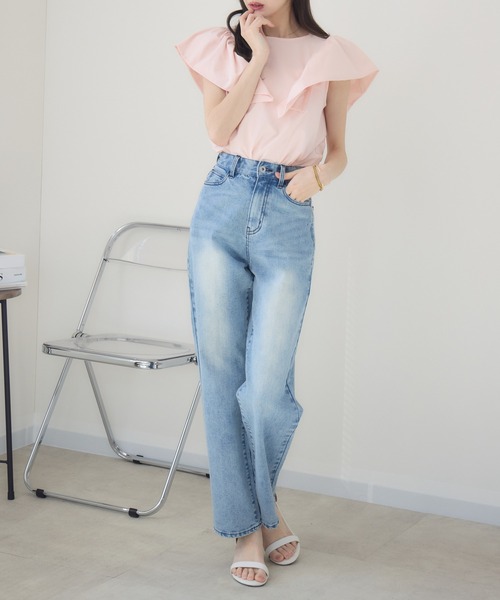 meeny miny(ミーニーマイニー)の「【meeny miny】【インフルエンサーmidopeiコラボ】”着映え”ラッフルブラウス(Tシャツ/カットソー・レディース・ブラック/ホワイト/ピンク・S-M/M-L)」の14枚目の写真