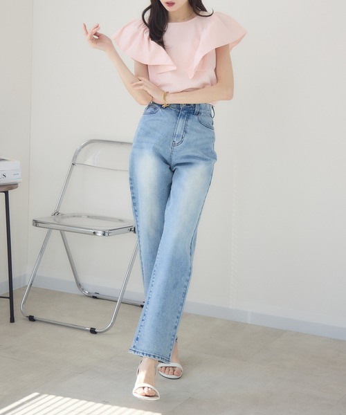 meeny miny(ミーニーマイニー)の「【meeny miny】【インフルエンサーmidopeiコラボ】”着映え”ラッフルブラウス(Tシャツ/カットソー・レディース・ブラック/ホワイト/ピンク・S-M/M-L)」の15枚目の写真
