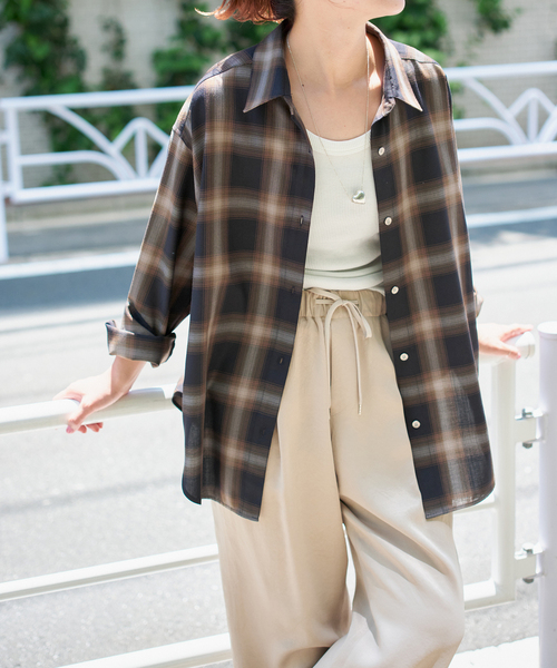 ブラウス シャツ 「追加」メタルボタンTRチェックルーズシャツ レディース 追加》メタルボタンTRチェックルーズシャツ（シャツ／ブラウス