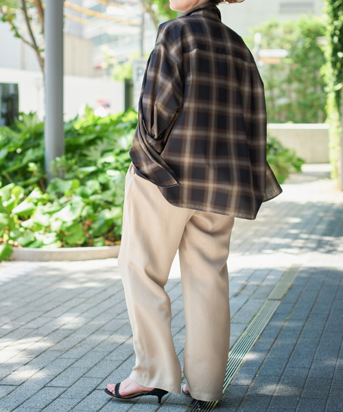 【美品】スピックアンドスパン　ツイルチェックルーズシャツ　グリーン 美品】スピックアンドスパン ツイルチェックルーズシャツ グリーン
