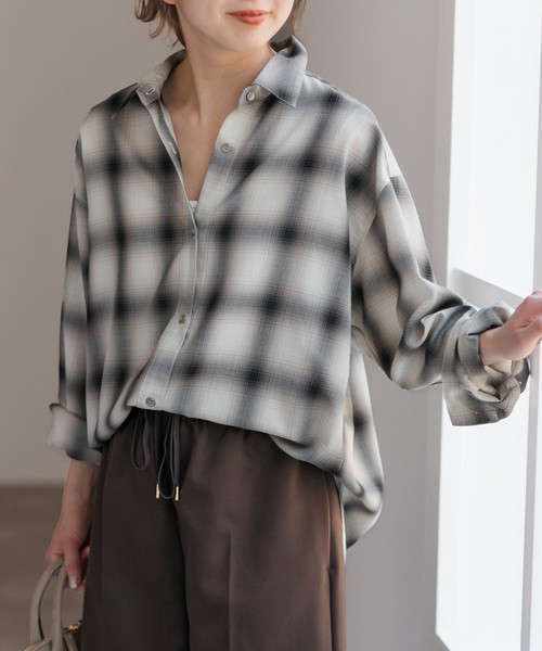 追加》メタルボタンTRチェックルーズシャツ（シャツ/ブラウス