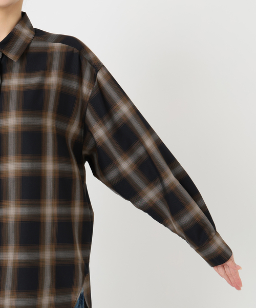 スピックアンドスパン メタルボタン TRチェックルーズシャツ ブラック