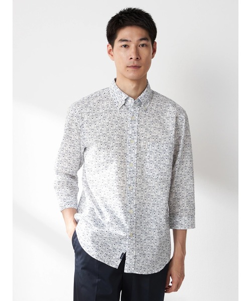 McGREGOR（マックレガー）の「ベア柄リップルシャツ（七分袖）（シャツ/ブラウス・メンズ・ネイビー/アイボリー・L/XL/M）」の2枚目の写真