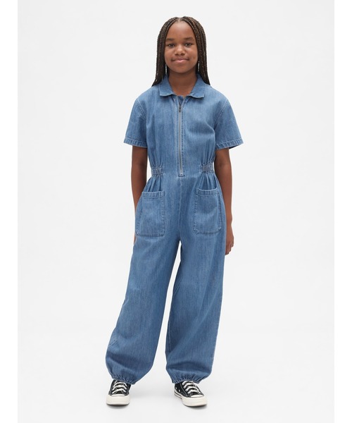 ジャンプスーツ　オールインワン　GAP 新品タグ付き GAP サロペット オーバーオール デニム ストライプ ラッフル