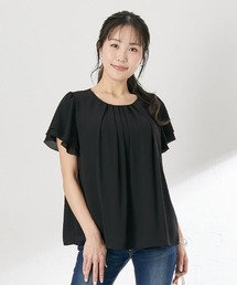 【大きい胸専用】タック入フレア2枚袖ジョーゼットブラウス（半袖）