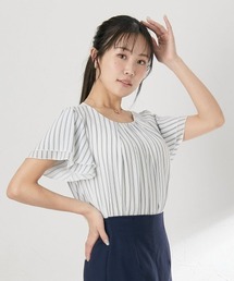 【大きい胸専用】タック入フレア2枚袖ジョーゼットブラウス(半袖)