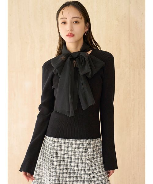 SNIDEL（スナイデル）の「ニュアンスリボンニットプルオーバー（ニット/セーター・レディース・ネイビー/ホワイト/ブラック・F）」の17枚目の写真