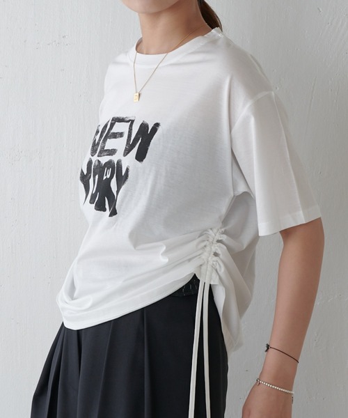 Lui's（ルイス）の「シルケットロゴプリントドロスドT（Tシャツ/カットソー・レディース・ブラック/オフホワイト・FREE）」の5枚目の写真