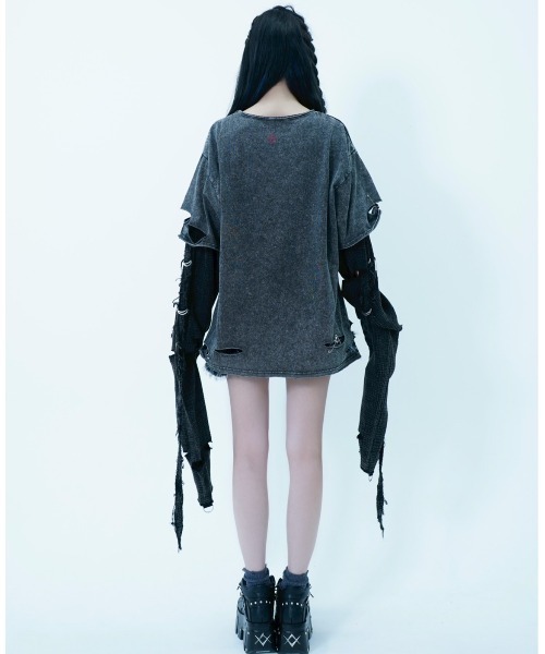 REFLEM【レフレム】グランジレイヤードロンＴ Black ブラック REFLEM【レフレム】グランジレイヤードTシャツ/全2色