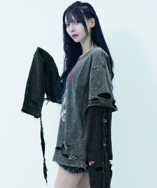 REFLEM(レフレム)の「『REFLEM/レフレム』レイヤード超ロングスリーブTee/長袖Tシャツ(Tシャツ/カットソー・レディース・グレー/ブラック・FREE)」の9枚目の写真