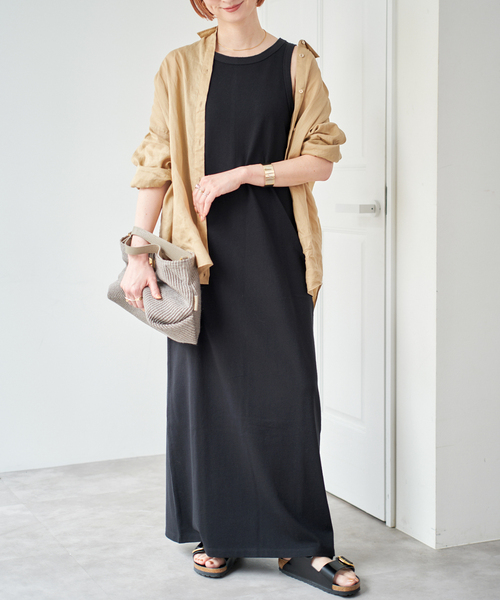 Spick & Span（スピックアンドスパン）の「《追加2》天竺アメスリロングワンピース（ワンピース・レディース・ブラック/ブラウン/ベージュ・36/38）」の9枚目の写真