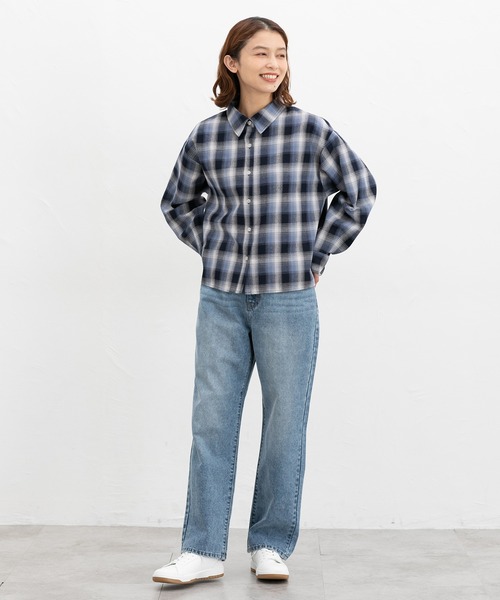 Honeys（ハニーズ）の「ショート丈シャツ（シャツ/ブラウス・レディース・ホワイト系その他/ネイビー×ホワイト/グリーン系その他/ホワイト系その他2/グレー系その他・S/M/L）」の14枚目の写真