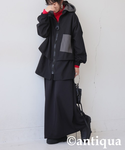 antiqua(アンティカ)の「2wayビッグファスナージャケット(ナイロンジャケット・レディース・ブラック・ONESIZE)」の6枚目の写真