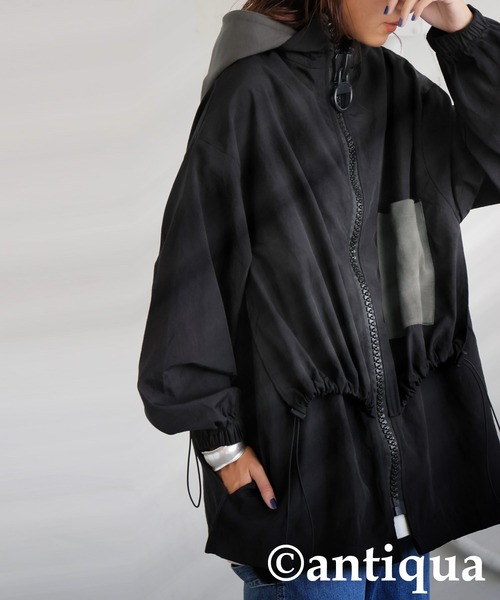 antiqua(アンティカ)の「2wayビッグファスナージャケット(ナイロンジャケット・レディース・ブラック・ONESIZE)」の7枚目の写真