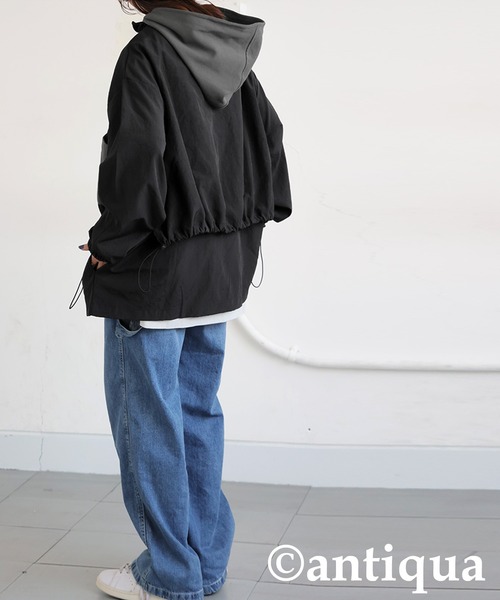 antiqua(アンティカ)の「2wayビッグファスナージャケット(ナイロンジャケット・レディース・ブラック・ONESIZE)」の10枚目の写真