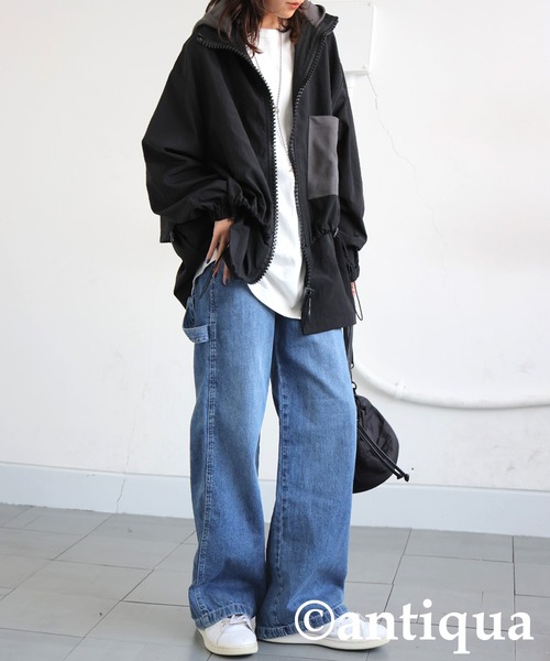 antiqua(アンティカ)の「2wayビッグファスナージャケット(ナイロンジャケット・レディース・ブラック・ONESIZE)」の12枚目の写真