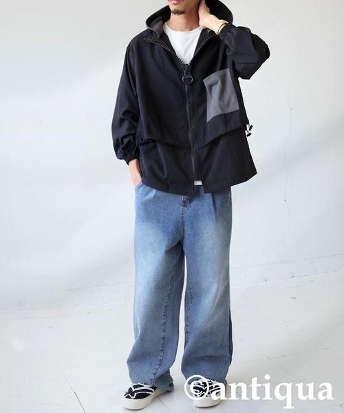 antiqua(アンティカ)の「2wayビッグファスナージャケット(ナイロンジャケット・レディース・ブラック・ONESIZE)」の14枚目の写真