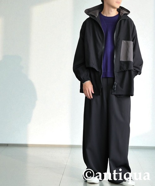 antiqua(アンティカ)の「2wayビッグファスナージャケット(ナイロンジャケット・レディース・ブラック・ONESIZE)」の19枚目の写真