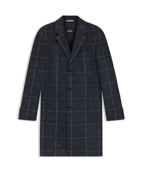 【はな様 現行タグ 極美品 】BOSS チェック チェスターコート 48 L 紺 スリムフィットコート プレーンチェック（チェスターコート）｜BOSS