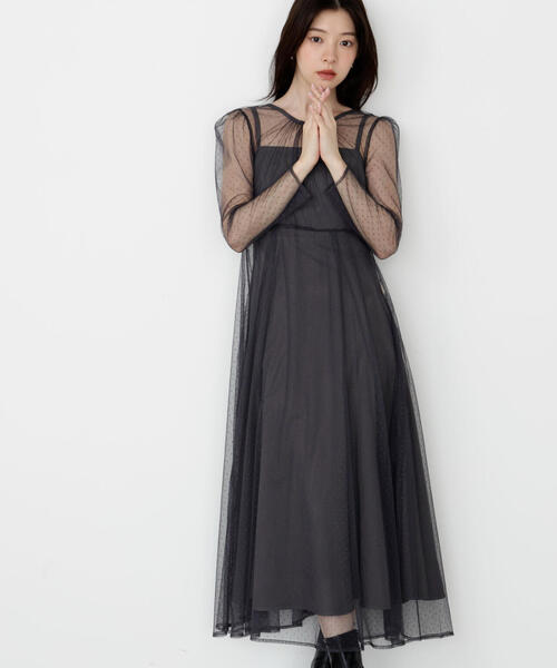 PROPORTION BODY DRESSING（プロポーションボディドレッシング）の「キャミ付きチュールワンピース / 1215240915（ワンピース・レディース・ダークグレー/ベージュ・MEDIUM/P/S/SMALL）」の11枚目の写真