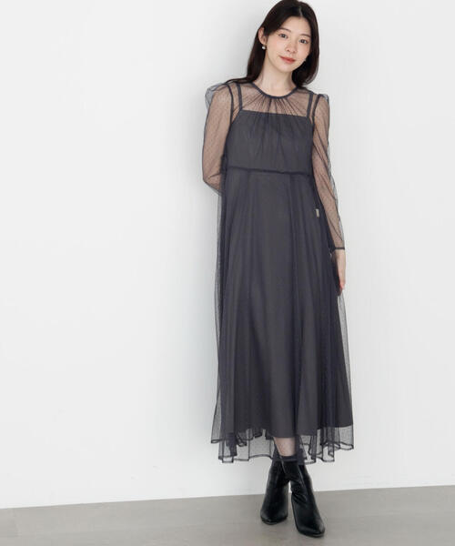 PROPORTION BODY DRESSING（プロポーションボディドレッシング）の「キャミ付きチュールワンピース / 1215240915（ワンピース・レディース・ダークグレー/ベージュ・MEDIUM/P/S/SMALL）」の13枚目の写真