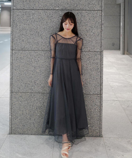 PROPORTION BODY DRESSING（プロポーションボディドレッシング）の「キャミ付きチュールワンピース / 1215240915（ワンピース・レディース・ダークグレー/ベージュ・MEDIUM/P/S/SMALL）」の3枚目の写真