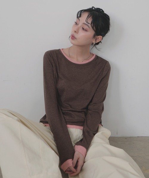 LIAN（リアン）の「レイヤードデザインロングＴシャツ（Tシャツ/カットソー・レディース・グレー/チャコールグレー/ブラウン・FREE）」の11枚目の写真