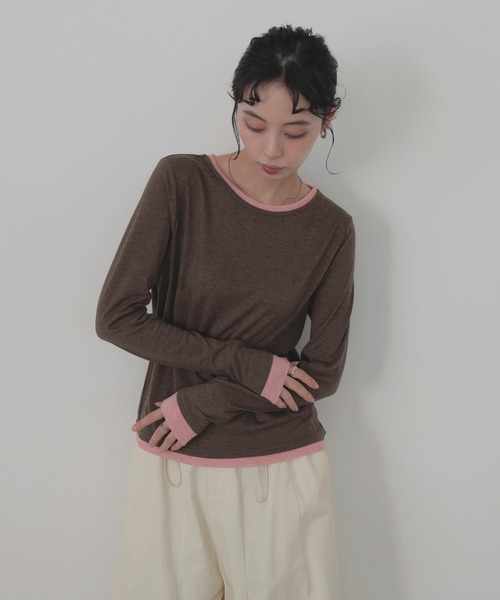 LIAN（リアン）の「レイヤードデザインロングＴシャツ（Tシャツ/カットソー・レディース・グレー/チャコールグレー/ブラウン・FREE）」の13枚目の写真