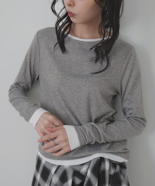 LIAN（リアン）の「レイヤードデザインロングＴシャツ（Tシャツ/カットソー・レディース・グレー/チャコールグレー/ブラウン・FREE）」の9枚目の写真