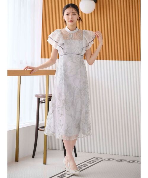 MERCURYDUO（マーキュリーデュオ）の「エンブロイダリーラッフルドレスワンピース（ドレス・レディース・ベビーピンク/ライトグレー・SMALL/MEDIUM）」の10枚目の写真