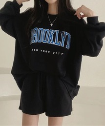 SHEPP（シープ）の「【25年秋冬新作】カレッジロゴプルオーバー×ハーフパンツ　上下セット（ルームウェア/パジャマ・レディース）」