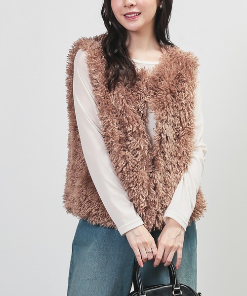 Honeys（ハニーズ）の「ファーベスト（その他アウター・レディース・モカ/ベージュ/チャコール・L/M）」の9枚目の写真