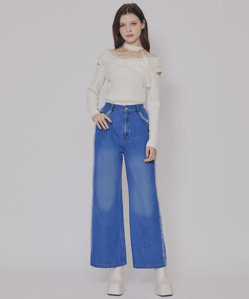 REDYAZEL（レディアゼル）の「サイドチュールフリルストレートデニムパンツ（デニムパンツ・レディース・ネイビー/ブルー・SMALL/MEDIUM）」の7枚目の写真