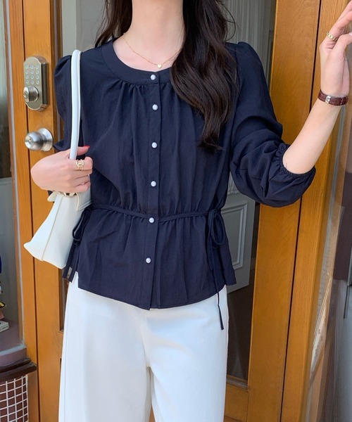 BANICO(バニコ)の「【BANICO】ウエスト紐 シャツブラウス(シャツ/ブラウス・レディース・ホワイト/ネイビー/ブルー・FREE)」の8枚目の写真