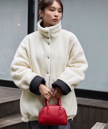 2WAY リバーシブル ボア×キルティング中綿ジャケットブラック