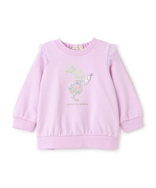sense of wonder(センスオブワンダー)の「リバティウサギ時計トレーナー(スウェット・キッズ・ピンク/ラベンダー・80cm/90cm/100cm/110cm/120cm)」の1枚目の写真