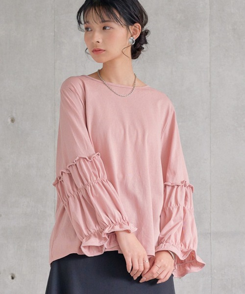 attiree(アティレー)の「スリーブデザインカットソープルオーバー(Tシャツ/カットソー・レディース・ホワイト/ブラック/グレー/モカ/ピンク・FREE)」の5枚目の写真