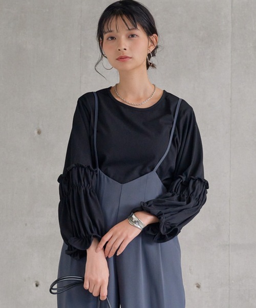 attiree(アティレー)の「スリーブデザインカットソープルオーバー(Tシャツ/カットソー・レディース・ホワイト/ブラック/グレー/モカ/ピンク・FREE)」の3枚目の写真