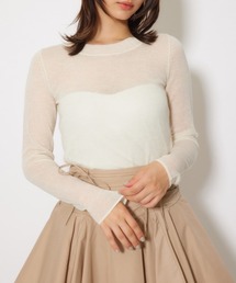 バックリボンアルパカミックスニットトップス 秋服 冬服