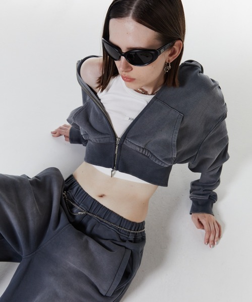 JOSE MOON(ジョゼムーン)の「CROP BIO HOODIE/クロップバイオフーディー(パーカー・レディース・グレー/ブラック・FREE)」の9枚目の写真