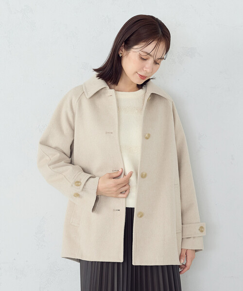 【COMME CA COMMUE】ベージュ ステンカラーコート セール】 《ウォッシャブル》ステンカラー ライナー付コート