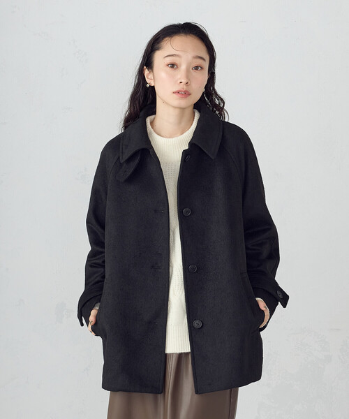 COMME CA ISM(コムサイズム)の「ステンカラーコクーンコート(ステンカラーコート・レディース・ブラック/グレー/ベージュ・LARGE/MEDIUM)」の2枚目の写真