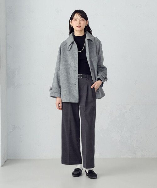 COMME CA ISM(コムサイズム)の「ステンカラーコクーンコート(ステンカラーコート・レディース・ブラック/グレー/ベージュ・LARGE/MEDIUM)」の6枚目の写真