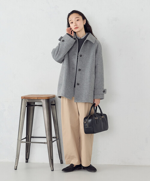 COMME CA ISM(コムサイズム)の「ステンカラーコクーンコート(ステンカラーコート・レディース・ブラック/グレー/ベージュ・LARGE/MEDIUM)」の14枚目の写真