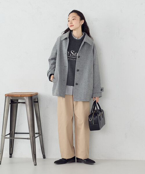 COMME CA ISM(コムサイズム)の「ステンカラーコクーンコート(ステンカラーコート・レディース・ブラック/グレー/ベージュ・LARGE/MEDIUM)」の16枚目の写真