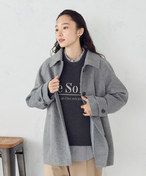 COMME CA ISM(コムサイズム)の「ステンカラーコクーンコート(ステンカラーコート・レディース・ブラック/グレー/ベージュ・LARGE/MEDIUM)」の17枚目の写真